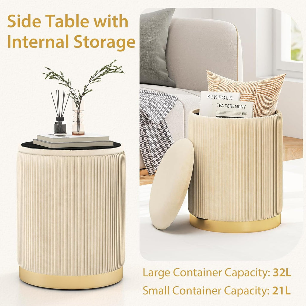 Ottoman with Storage, 1 Large & 1 Small Nesting Ottoman Side Table | Set of 2 Storage Ottomans, Upholstered