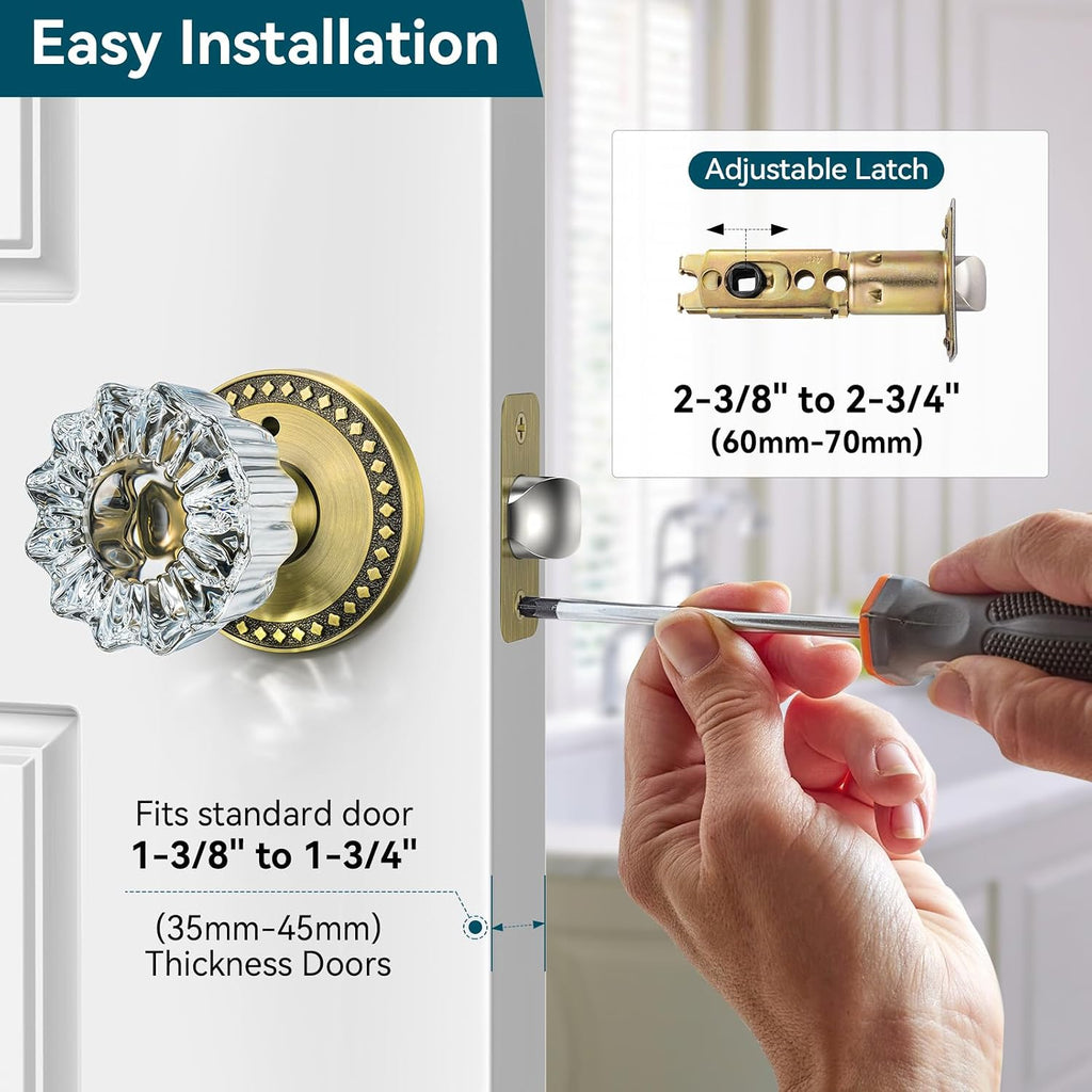 Glass Door Knobs, Antique Brass Door Knobs Interior, 5 Pack