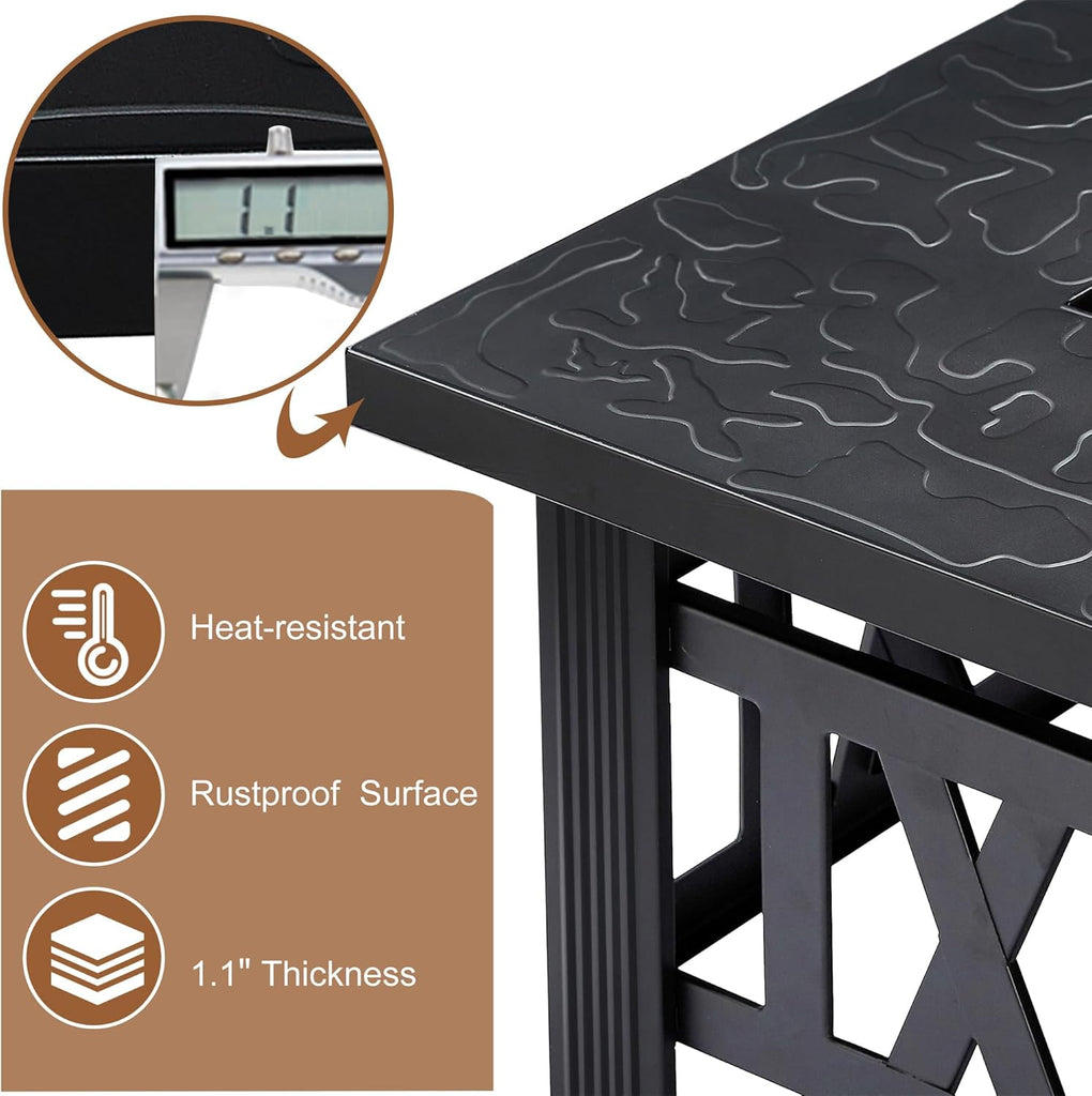 Propane Fire Pit, 30 Inch Outdoor Gas Fire Table, 50,000 BTU Square Firepit with Lid and Lava Rock