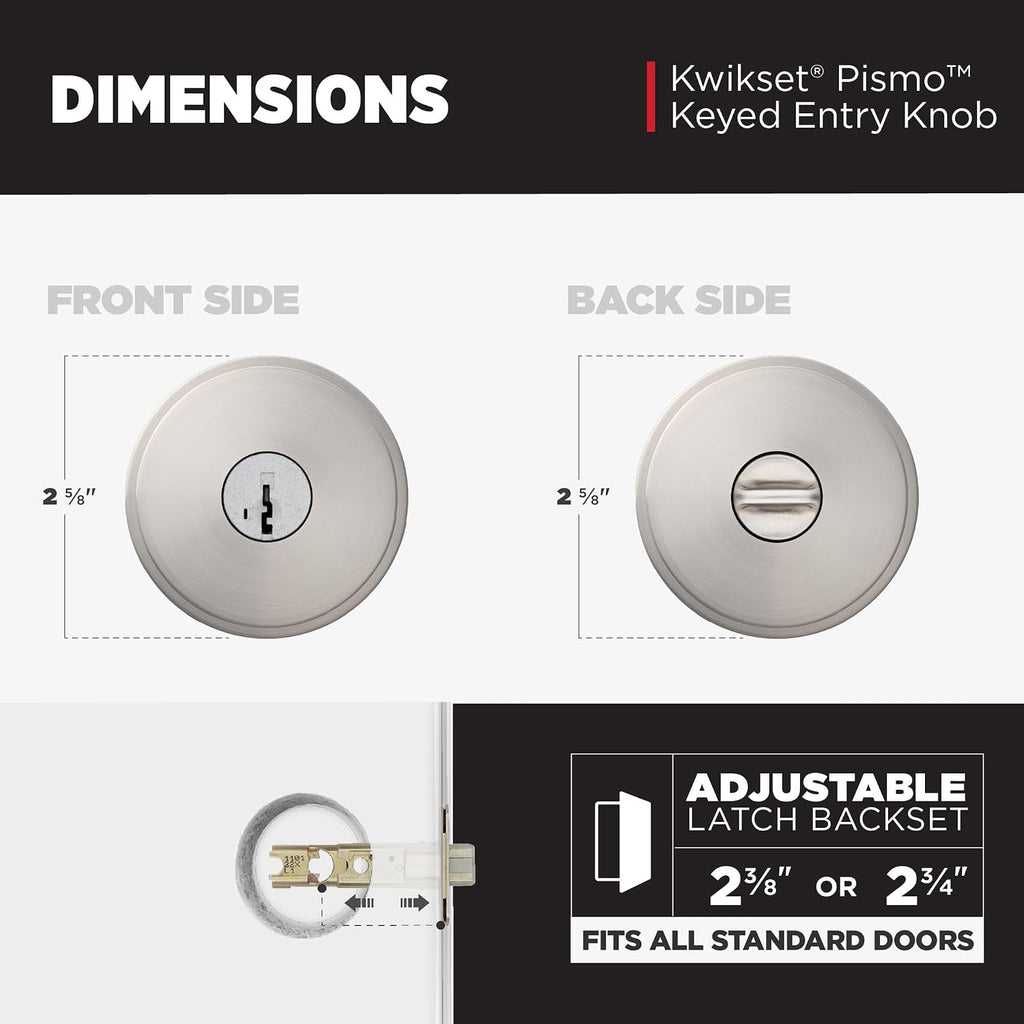 Pismo Entry Door Knob with Lock and Key, Secure Keyed Handle Exterior, Front Entrance and Bedroom, Satin Nickel, Pick