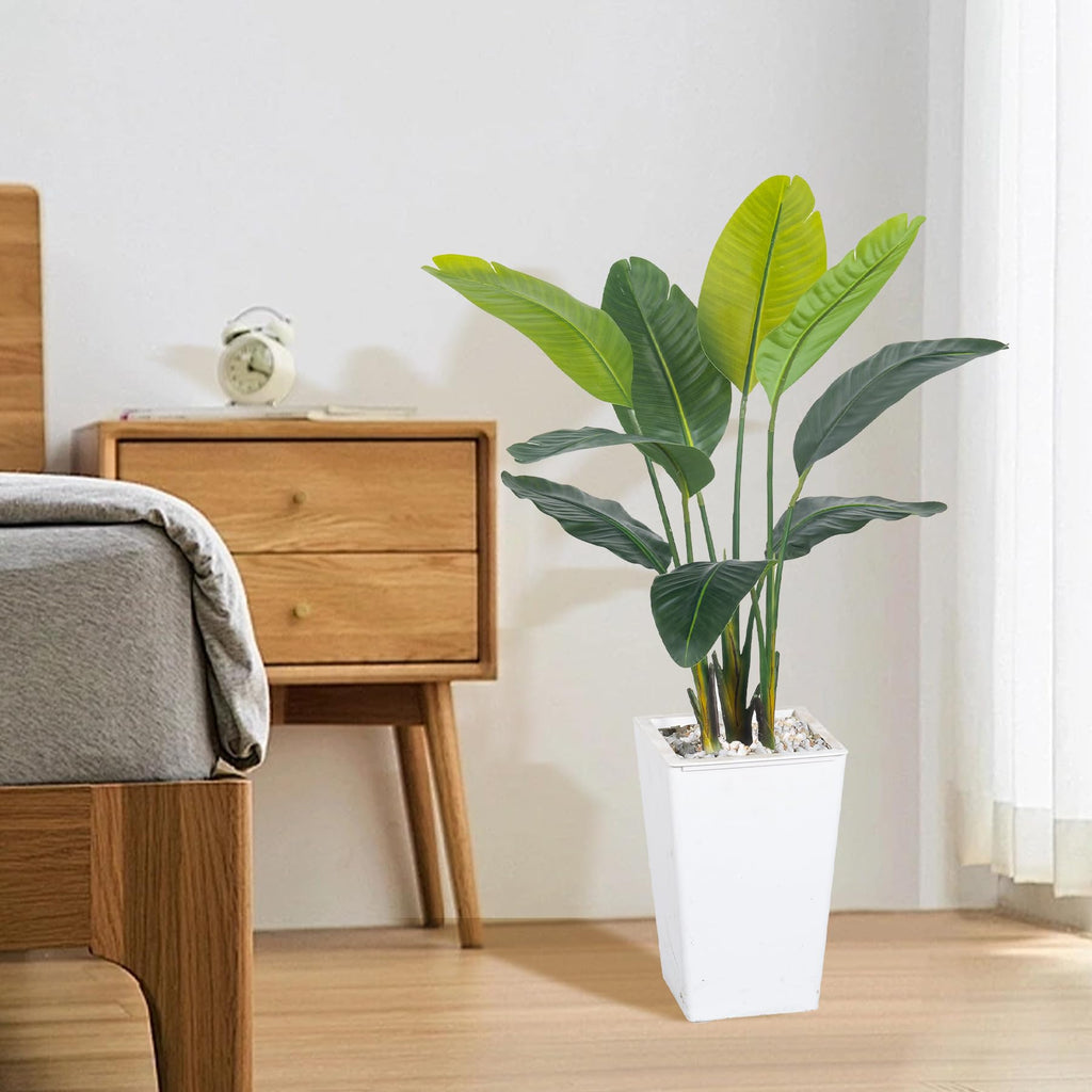 Bird of Paradise Artificial Plant 4FT, Faux Tropical Palm Tree with White Tall Planter, Large Fake Plants in Pot