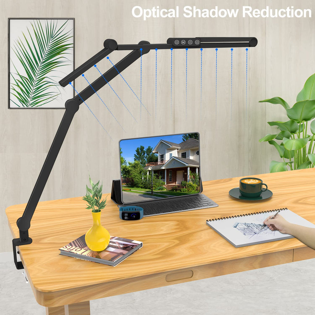 Led Desk Lamp with Clamp, Architect Desk Lamp with Atmosphere Lighting, 24W Ultra Bright Auto Dimming Computer Light