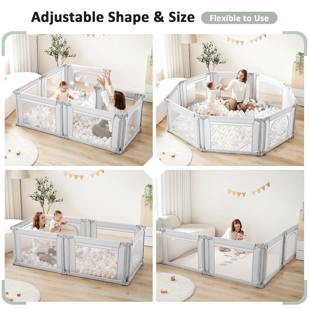 Dotey Adjustable Baby Playpen with Adult Door, Foldable Large Playpen for Babies and Toddlers, Breathable Mesh Indoor
