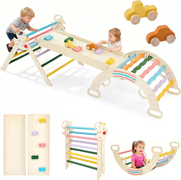 Triangle Set, Toddler Climbing Toys and Play Structure Indoor, in-1 Wooden Montessori Climbing Set with Arch, Ramp