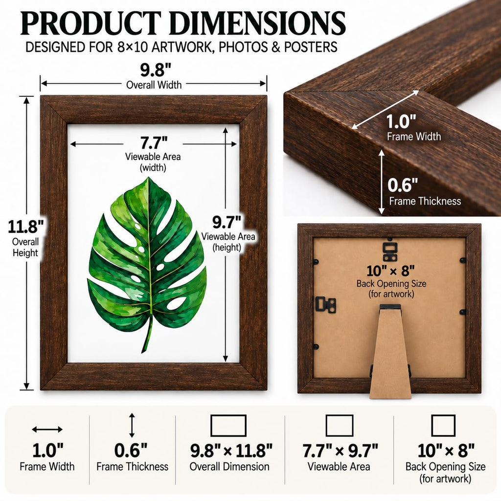 Rustic Wood Picture Frames 8x10 - Pack of 2 - Farmhouse Tabletop or Wall Mount Display with Glass, Dark Brown