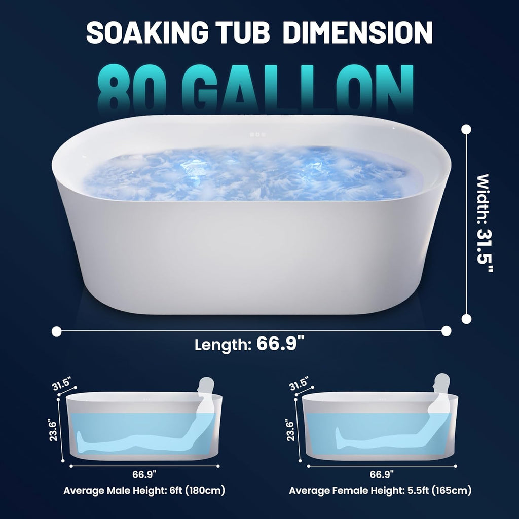 Whirlpool Tub Air Jetted Freestanding Bathtub Jericho 67 In White Acrylic with Fiberglass Backing 200 Aero Bubble