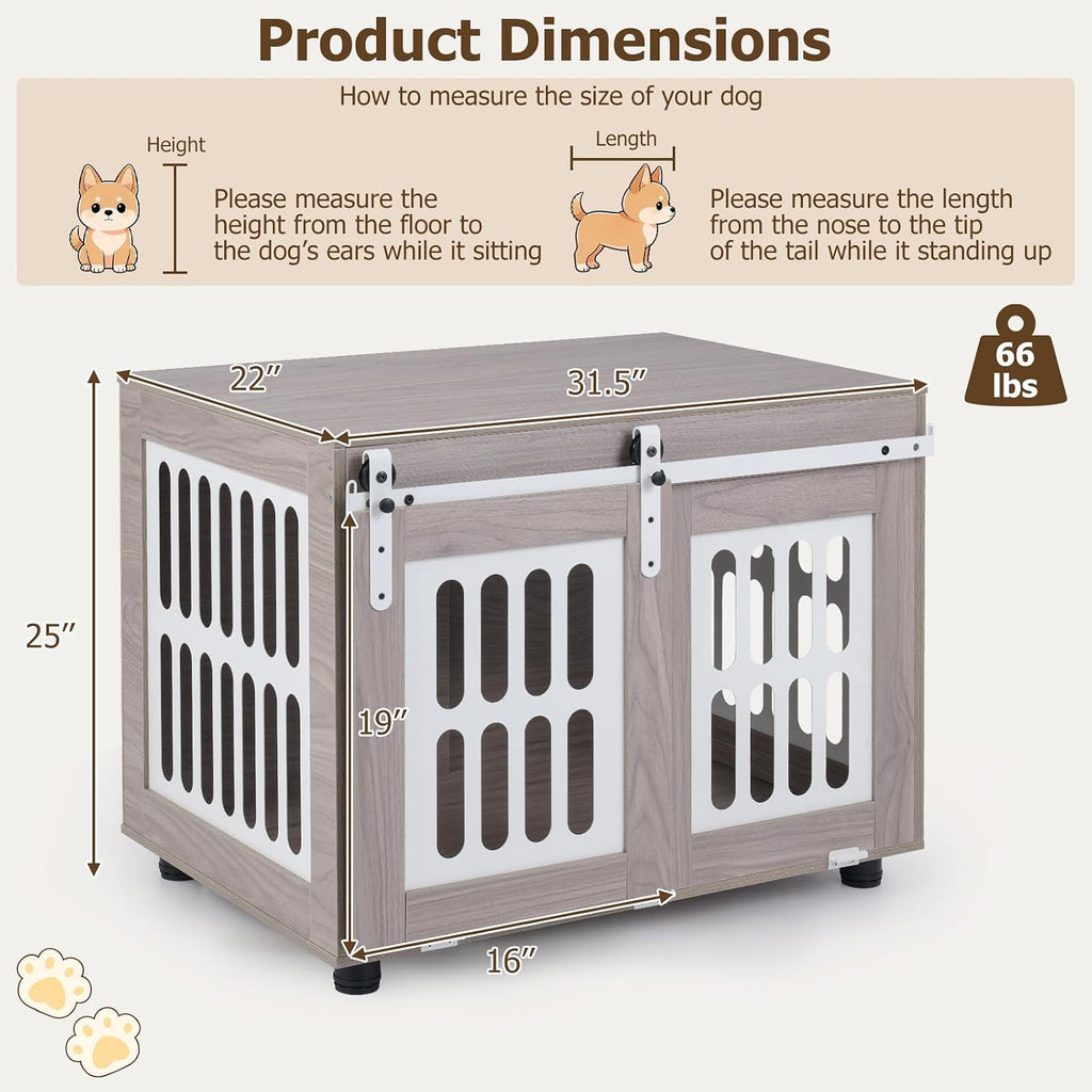 31.5" Dog Crate Furniture with Barn Door for Small Medium Dogs