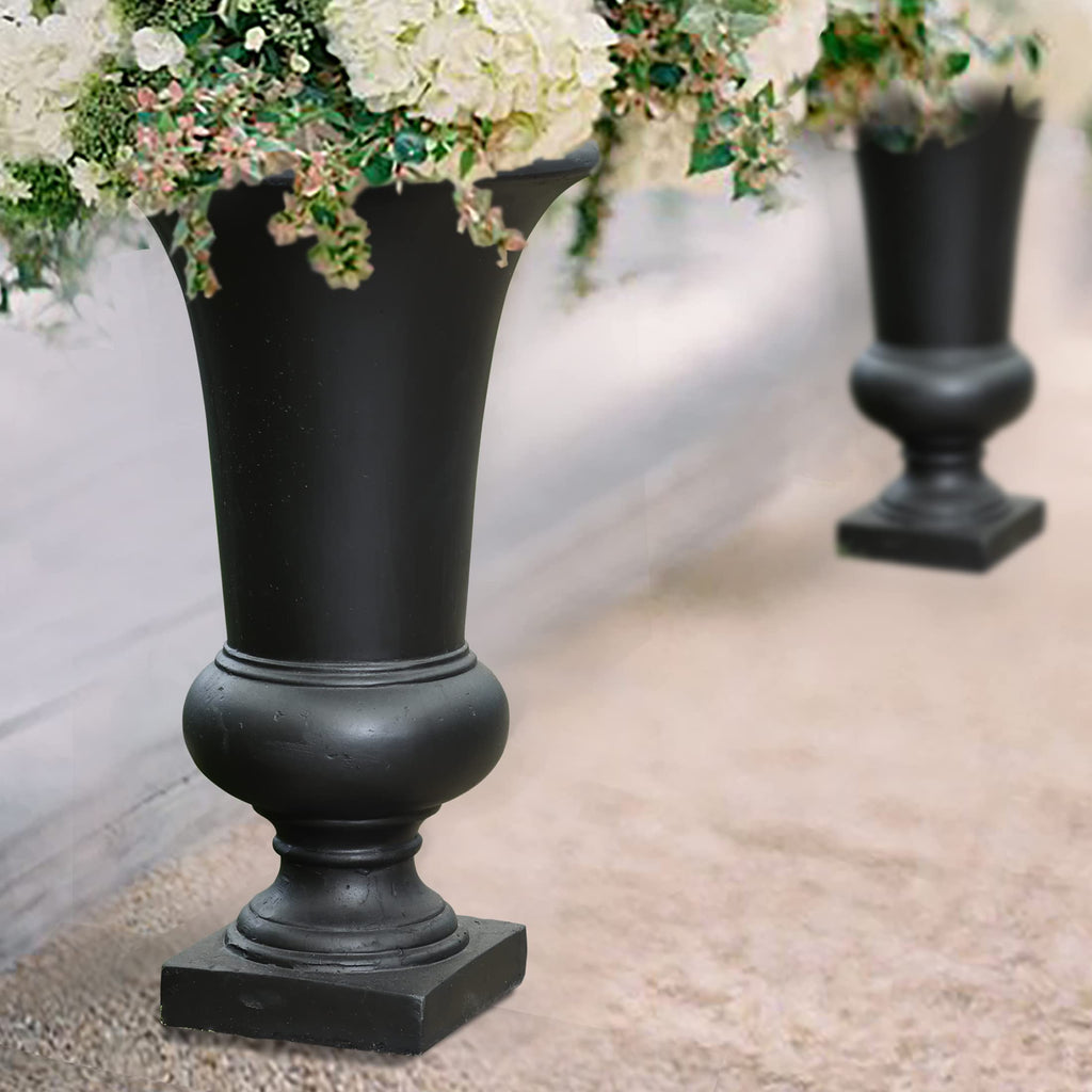 LuxenHome 23" Black Tall Urn Planter Pot with Drainage Hole and Rubber Plug