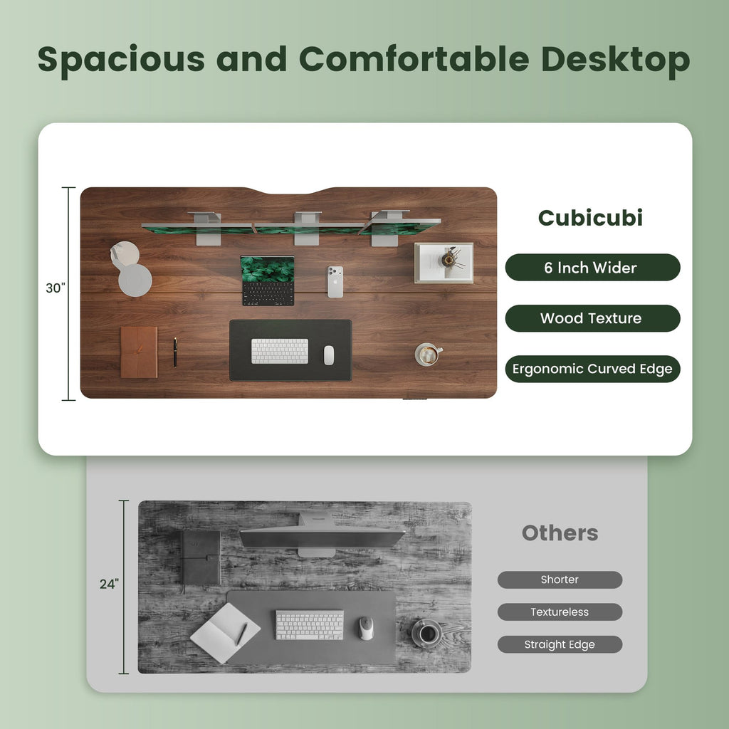 55x30 Large Electric Standing Desk, 30" Deep Desktop, Black Walnut