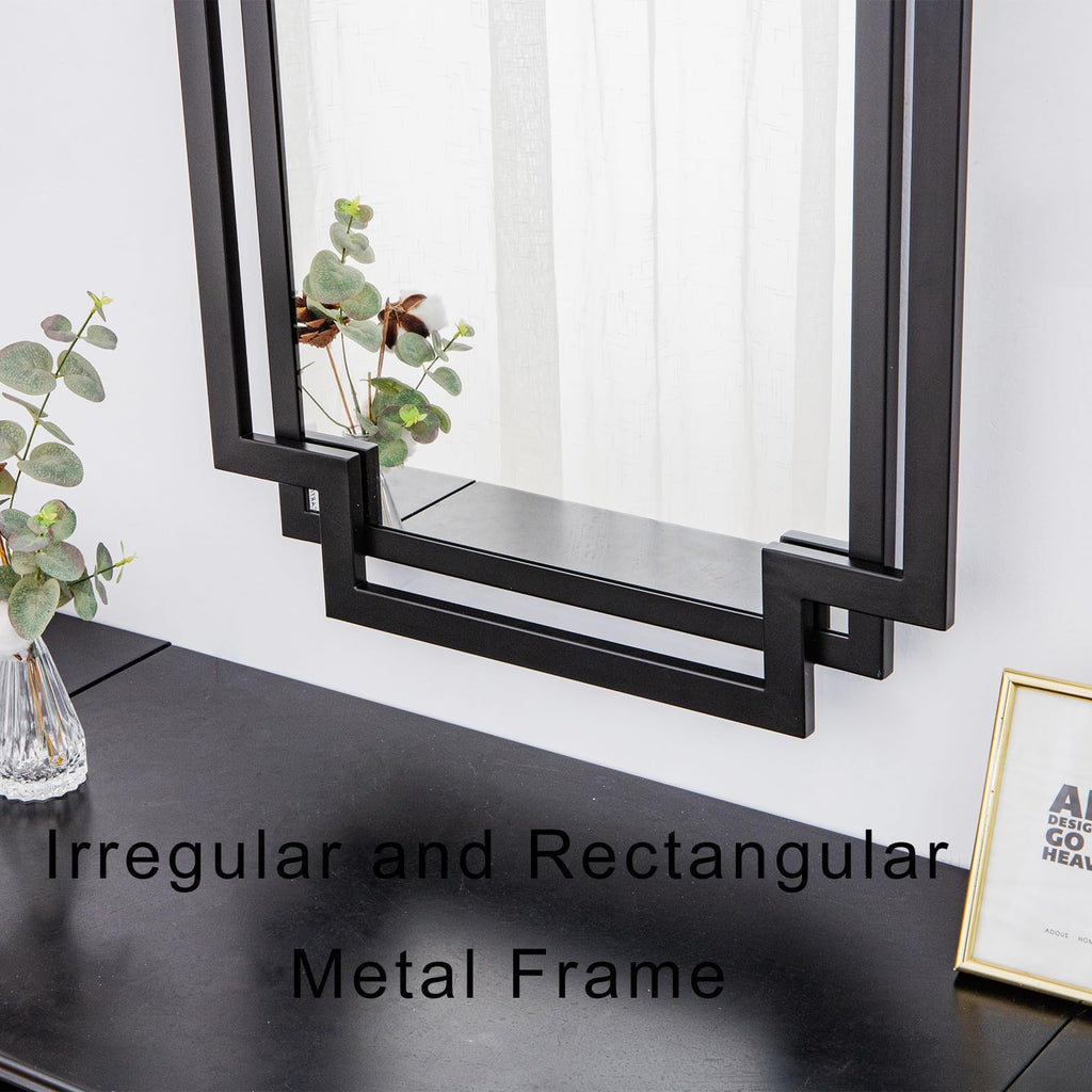 Large Black Mirror for Wall Decor with Metal Pipe Frame, 24" x 36"