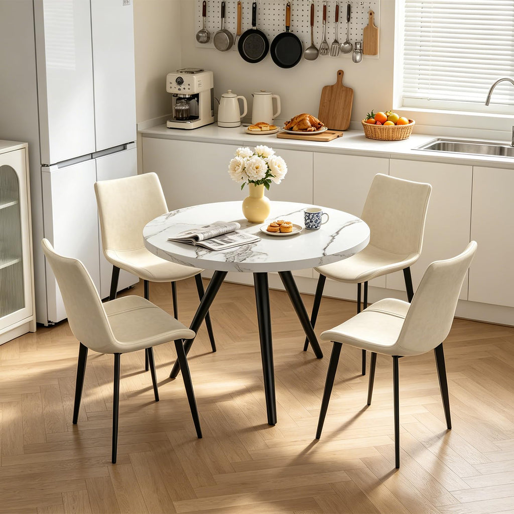 34.6" Round Dining Table Set for 4, Modern Kitchen Coffee Table Set, White