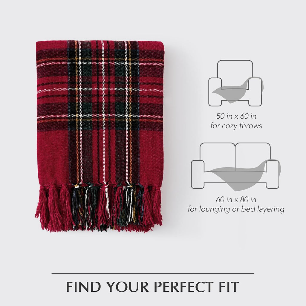 Chenille Christmas Throw Blanket, 50"x60", Red Stewart Plaid