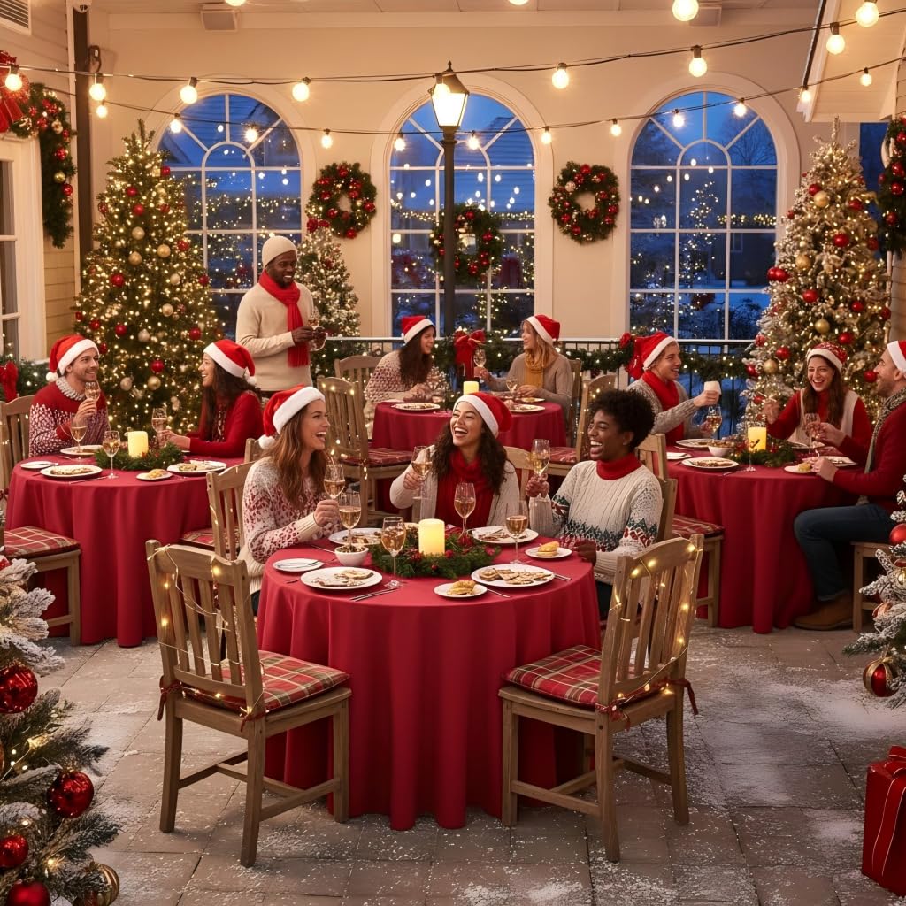 90 Inch Round Tablecloth Christmas Red, 6 Pack