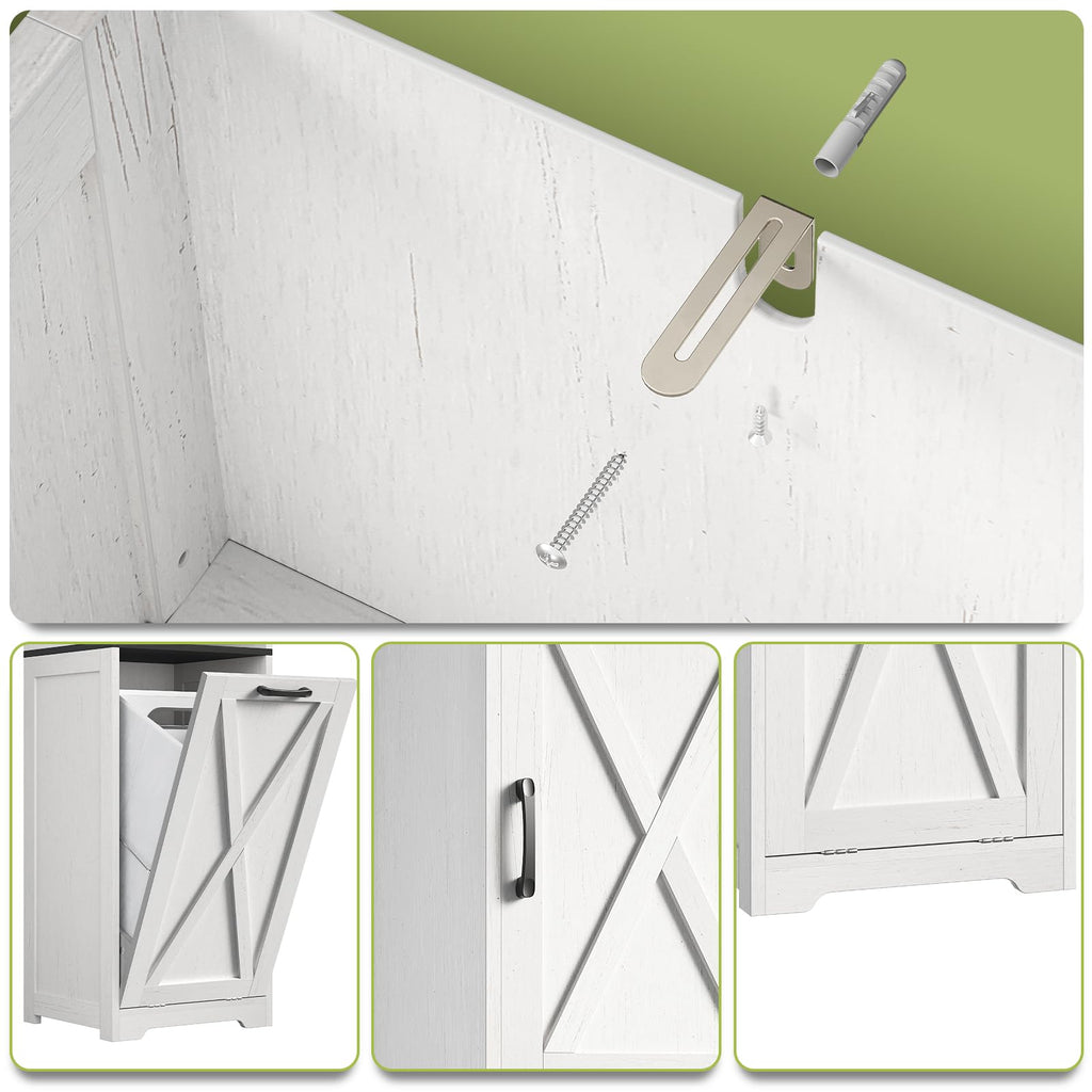 Tall Bathroom Cabinet, 67" Farmhouse Laundry Hamper Cabinet with Shelf Adjustable, 11.7 Gallon Capacity Tilt-Out
