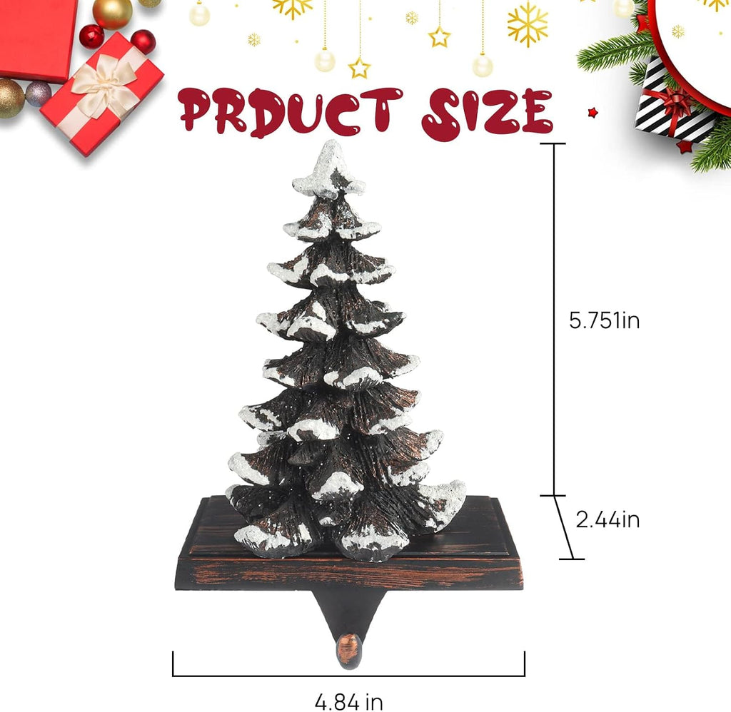 Christmas Stocking Holders for Mantle Set of 4 Snow Brown Vintage Xmas Tree with Non-Skid Stockings Holders for