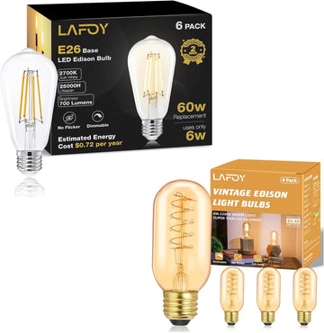 Vintage Edison LED Bulb Bundle T45 25W Soft Warm 2200K and ST58 60W Soft White 2700K Dimmable E26 Base Retro Style