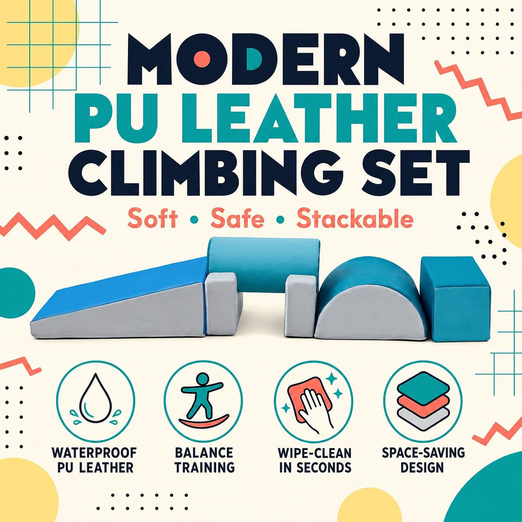 Foam Climbing Blocks Set for Toddlers - Piece Soft Play Gym with Ramp, Arch & Building Blocks, Wipe-Clean PU