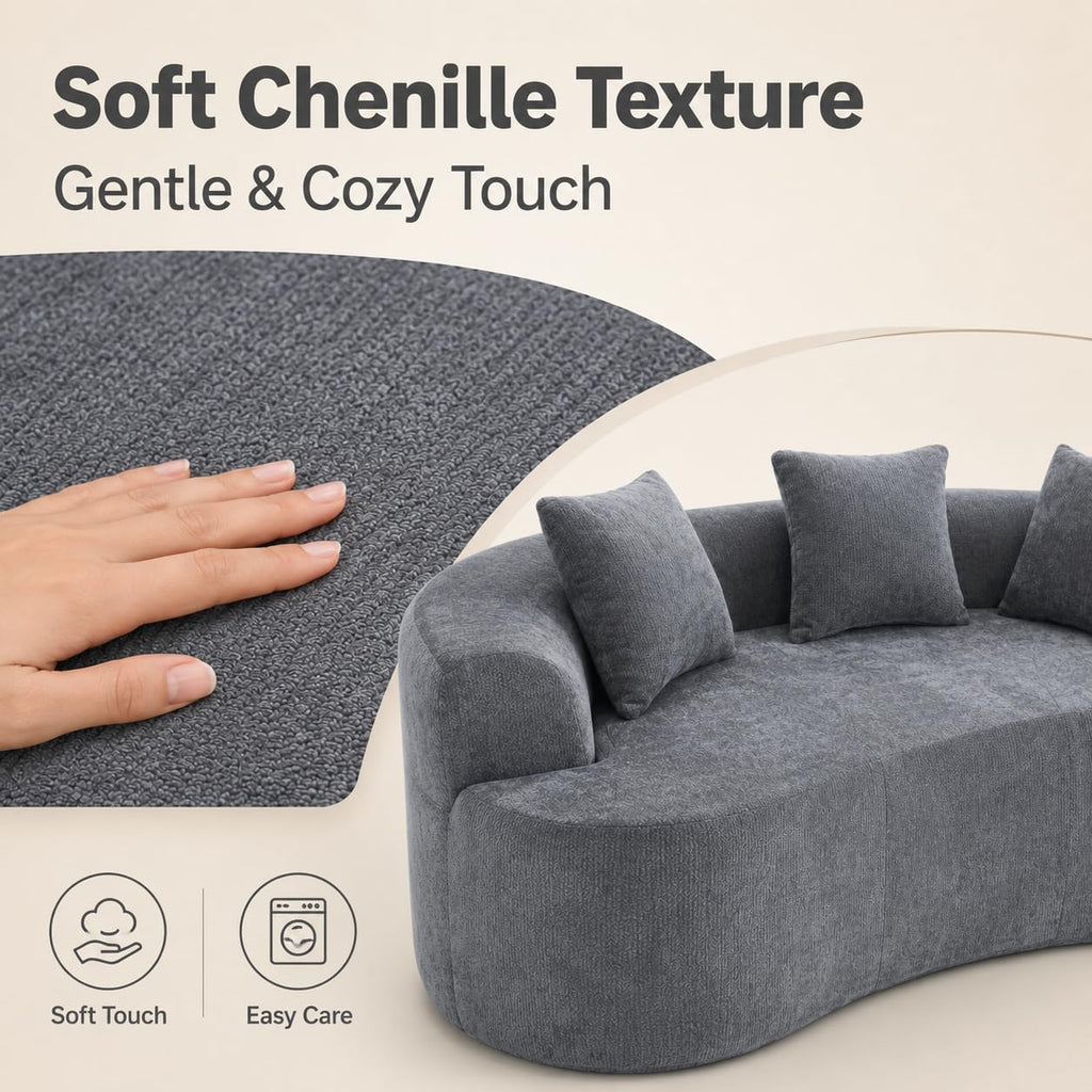 Curved Loveseat for Small Spaces, Curved Couches, Compression in a Box with 3 Pillows, Small Couch with Armrest