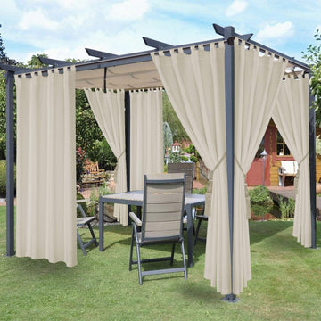 Waterproof Indoor/Outdoor Curtains Thermal Insulated | Sun Blocking Detachable Sticky Tab Top Blackout Curtains