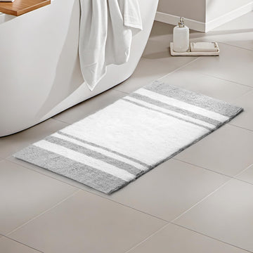 Spa Cotton Bath Rug Absorbent Plush Striped, 20 x 30, Grey