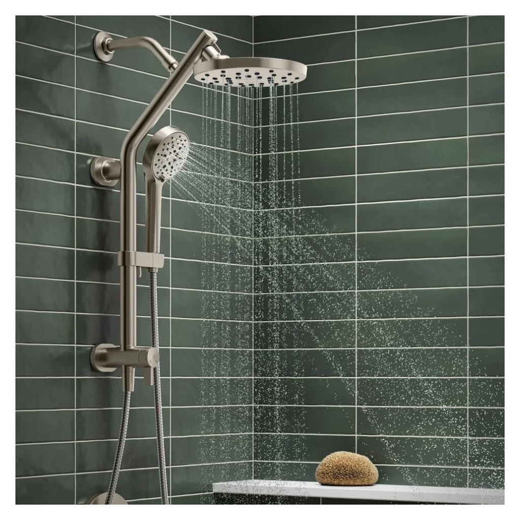 HydroRail 3-in-1 Multifunction Shower System, Brushed Nickel, with Handshower, Slidebar, 60" Hose, 5 Spray Functions
