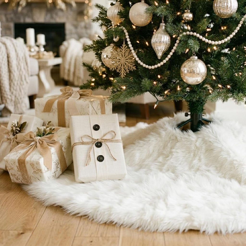 48 inch Christmas Tree Skirt Faux Fur Xmas Tree Skirt Christmas Decorations Holiday Tree Ornaments Tree Decoration