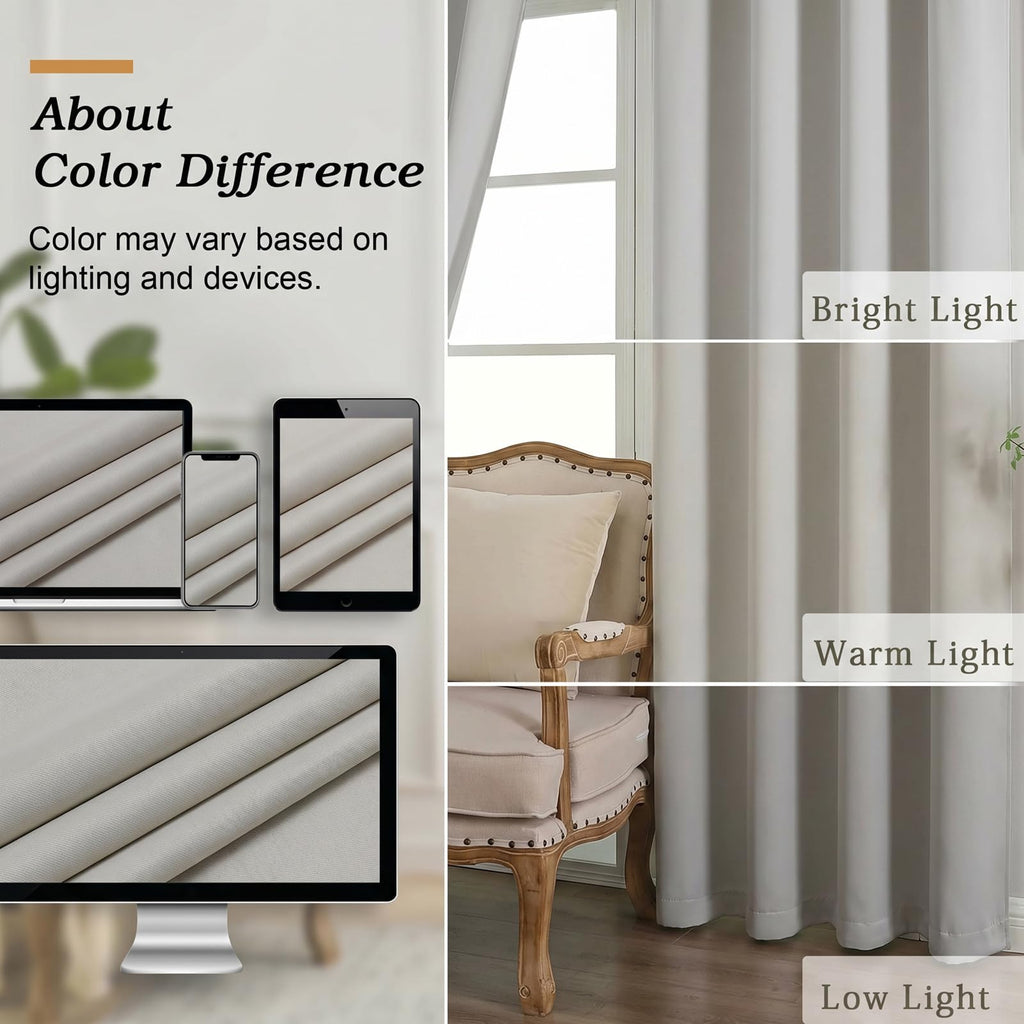 Grommet Blackout 108 Inch Long Curtains 2 Panel for Large Living Room/Patio/Sliding Door, Solid Total Darkness