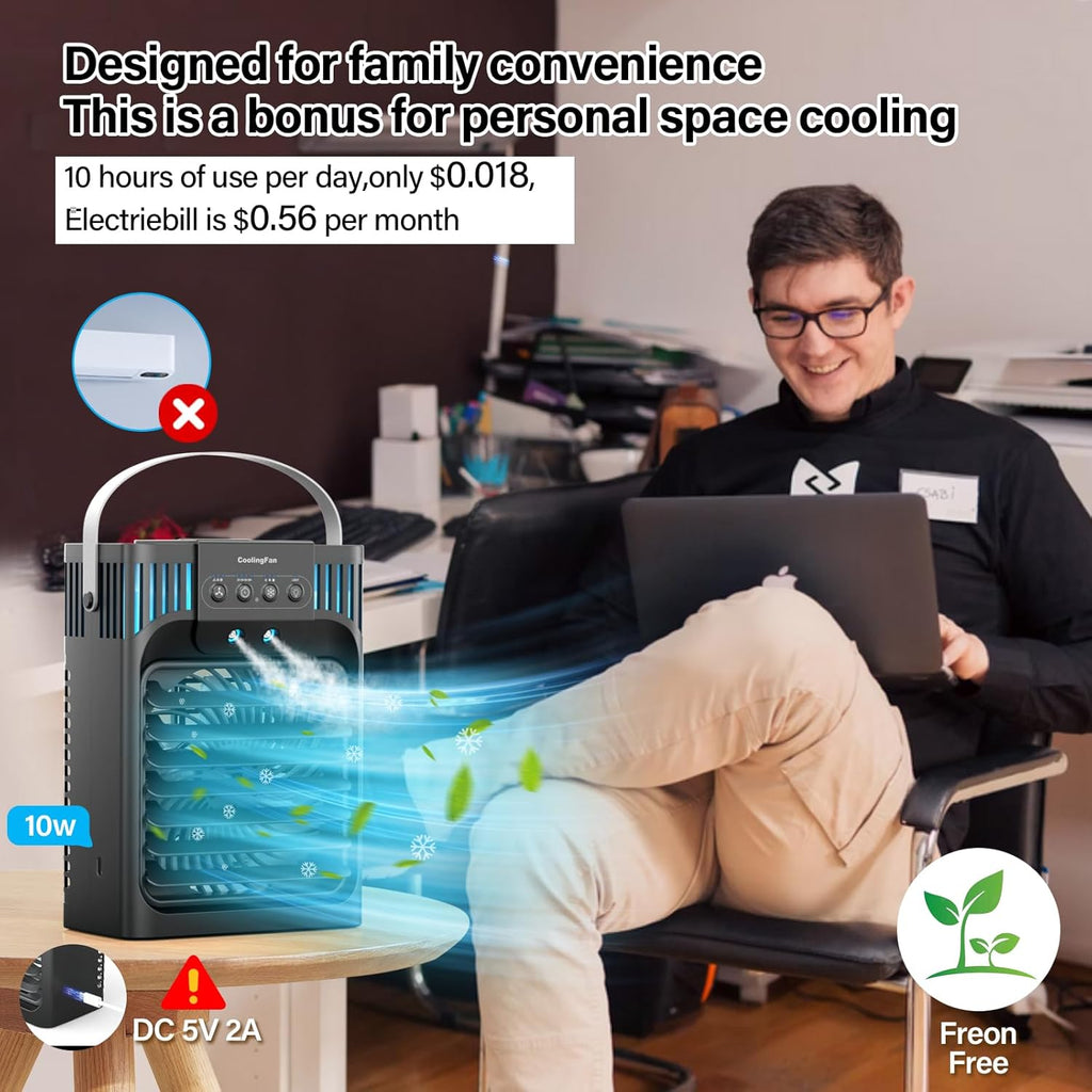 Portable Air Conditioner Cooling Fan with Remote, Quiet with 3 Speeds, 1200ml Personal Air Cooler Fan with 3 Mist