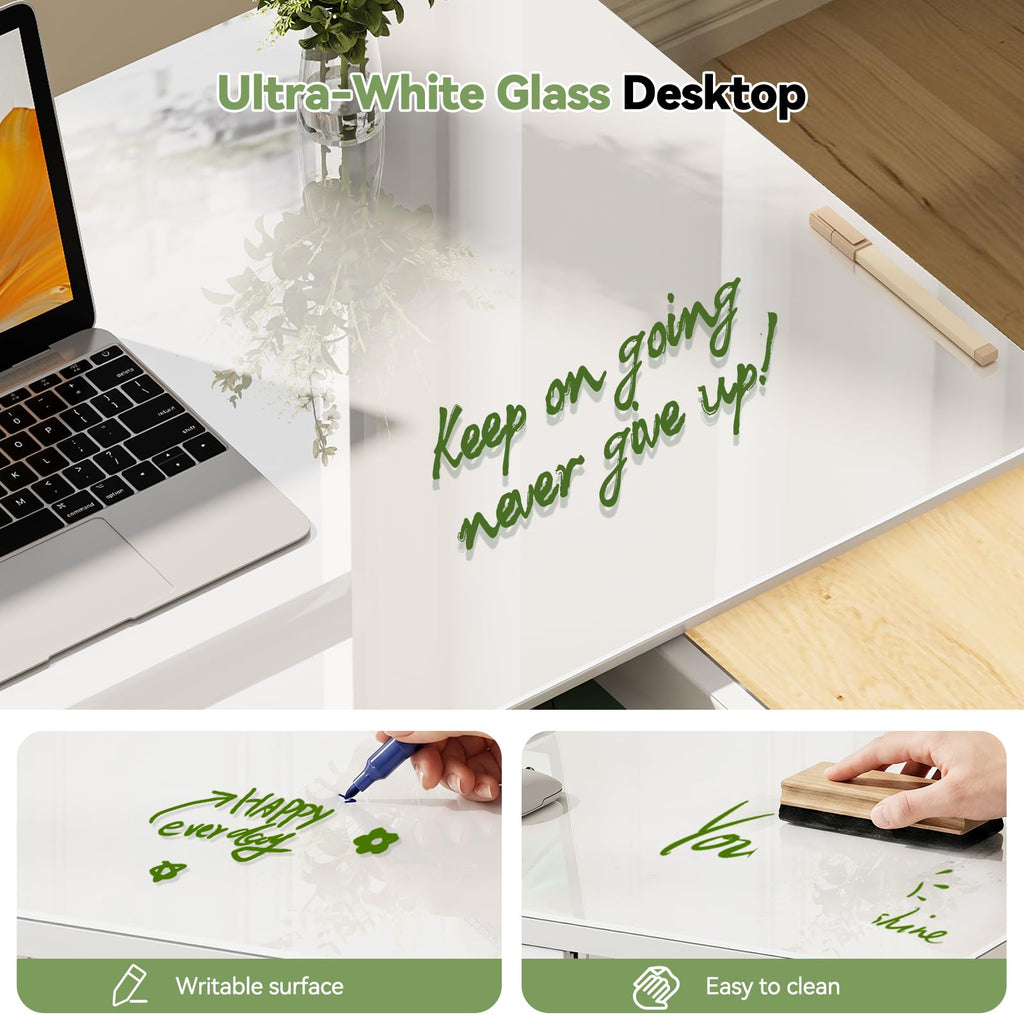35inch Glass Standing Desk, Height Adjustable with Drawer