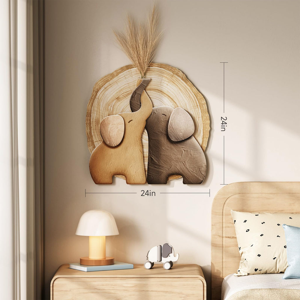 3D Textured Elephant Brown Minimalist Wall Art, 24x24 Inch