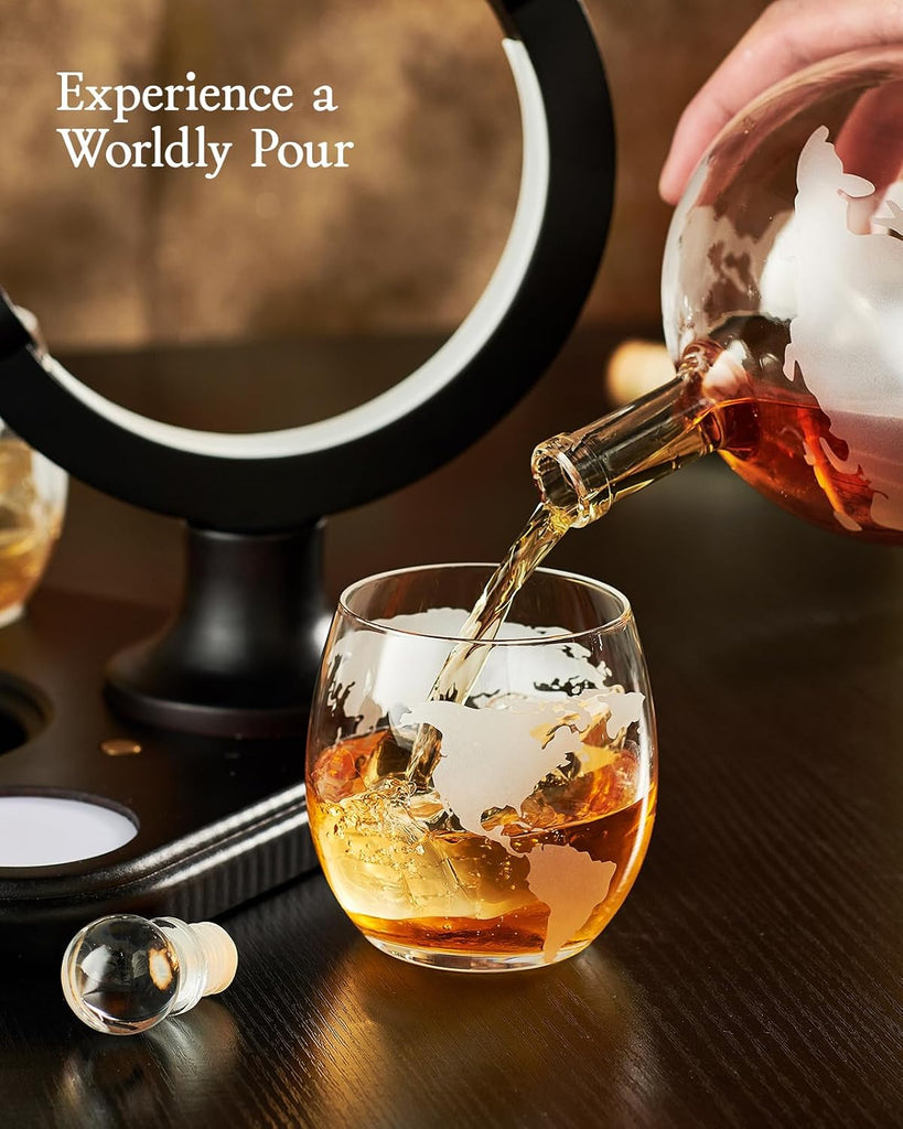 Light Up Whiskey Globe Decanter Gift Set with 2 Glasses
