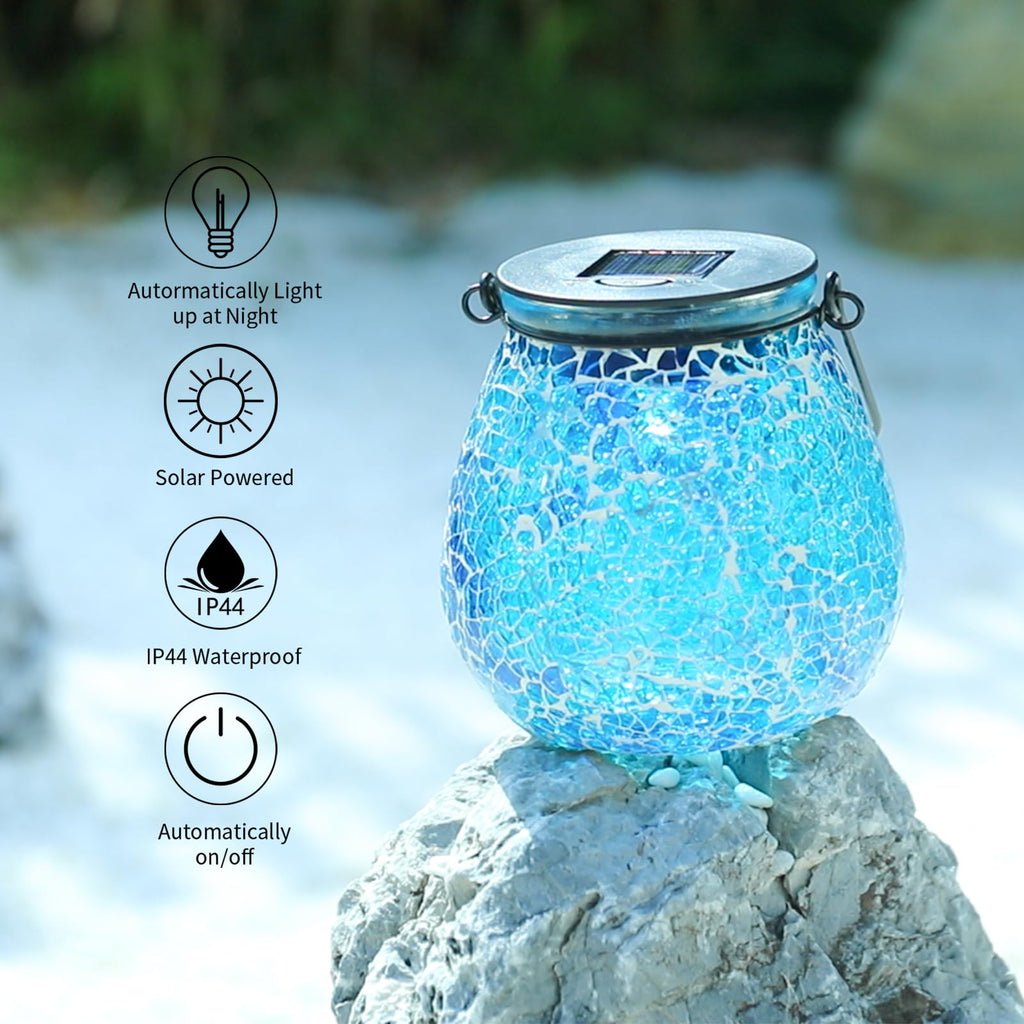 Outdoor Solar Lantern Waterproof Mosaic Glass Hanging Garden Light