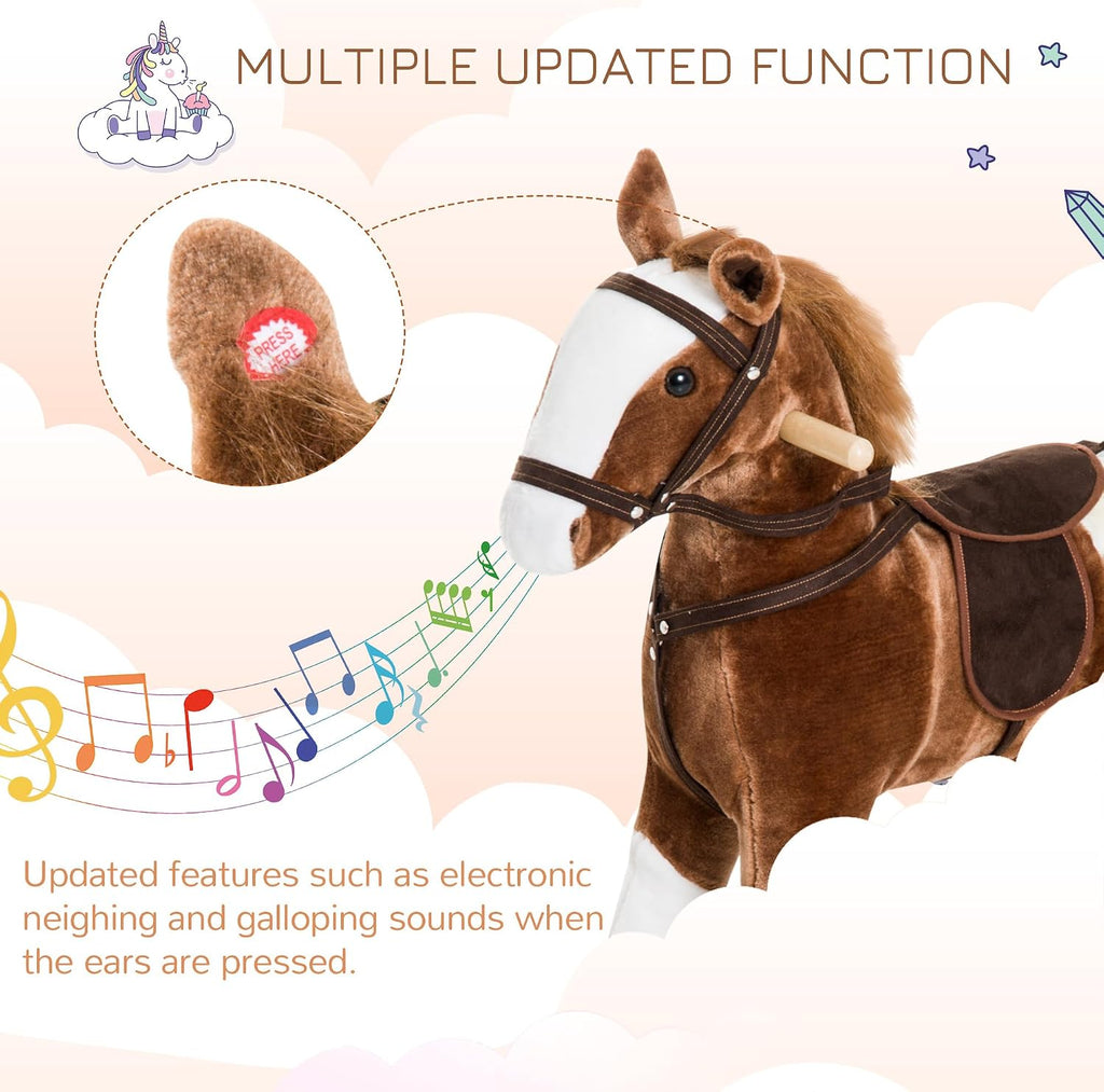 Kids Rocking Horse Plush for Boys Girls with Realistic Sounds Brown