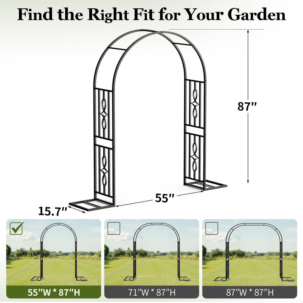 Metal Garden Arch, Heavy Duty Garden Trellis for Climbing Plants, with Enlarged Base for Stability, Ideal for Wedding