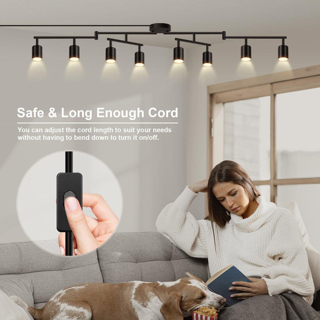 Plug in Track Lighting LED, Track Lighting Fixtures Ceiling, Black 8-Light Kitchen Light Kit, Plug in Wall Light