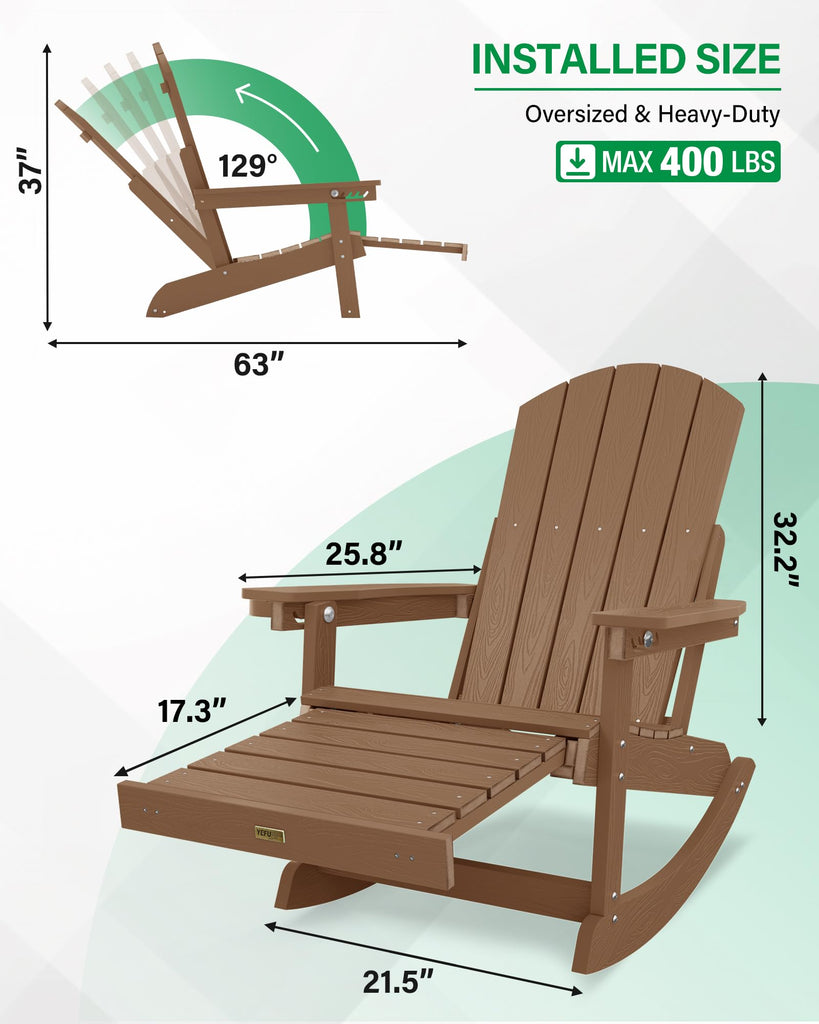 Adirondack Rocking Chairs, with Footrest, 5-Level Adjustable Backrest