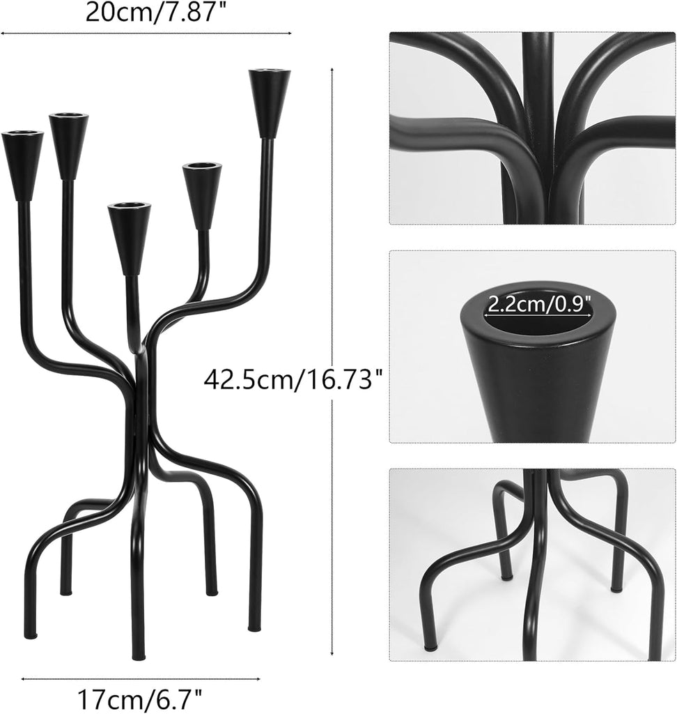 5-arm Candelabra Candlestick Holders - Vintage Black Candle Holders, Metal Taper Candleholders, 16.7" Tall Candle