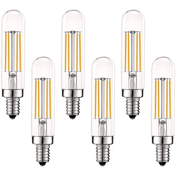 Vintage Tubular LED Filament Bulb T6.5 E12 Candelabra Base, 5W (60W Equal), 500LM, Dimmable, Clear Glass (6 Pack)