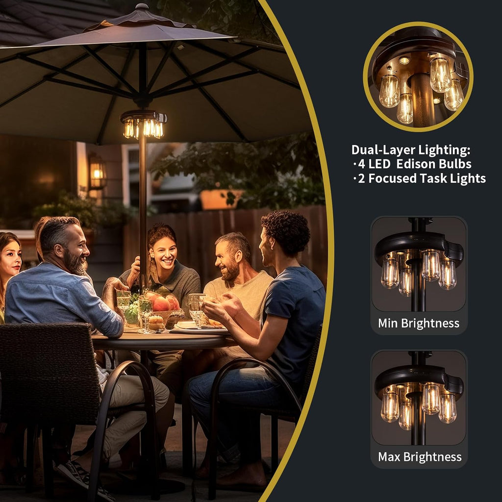 Patio Umbrella Light with Remote Control, Rechargeable Cordless LED Edison Bulbs Pole Light with 10 Brightness L - M6SJ