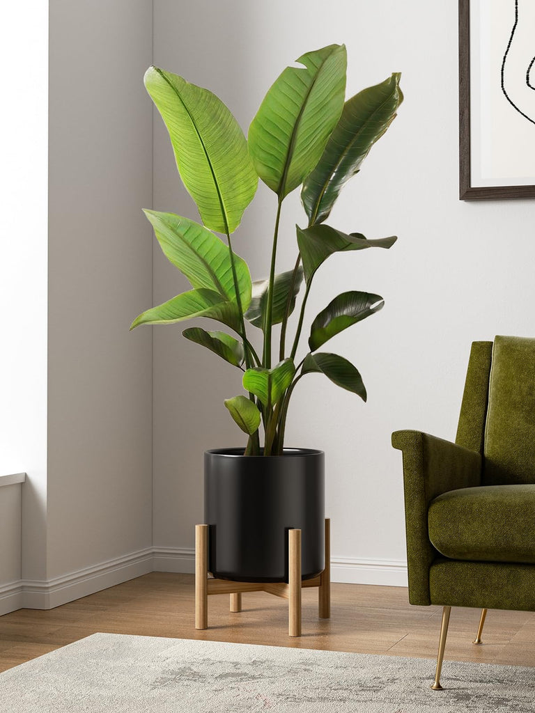 12 Inch Pot for Plants, Ceramic Indoor Planter, Black
