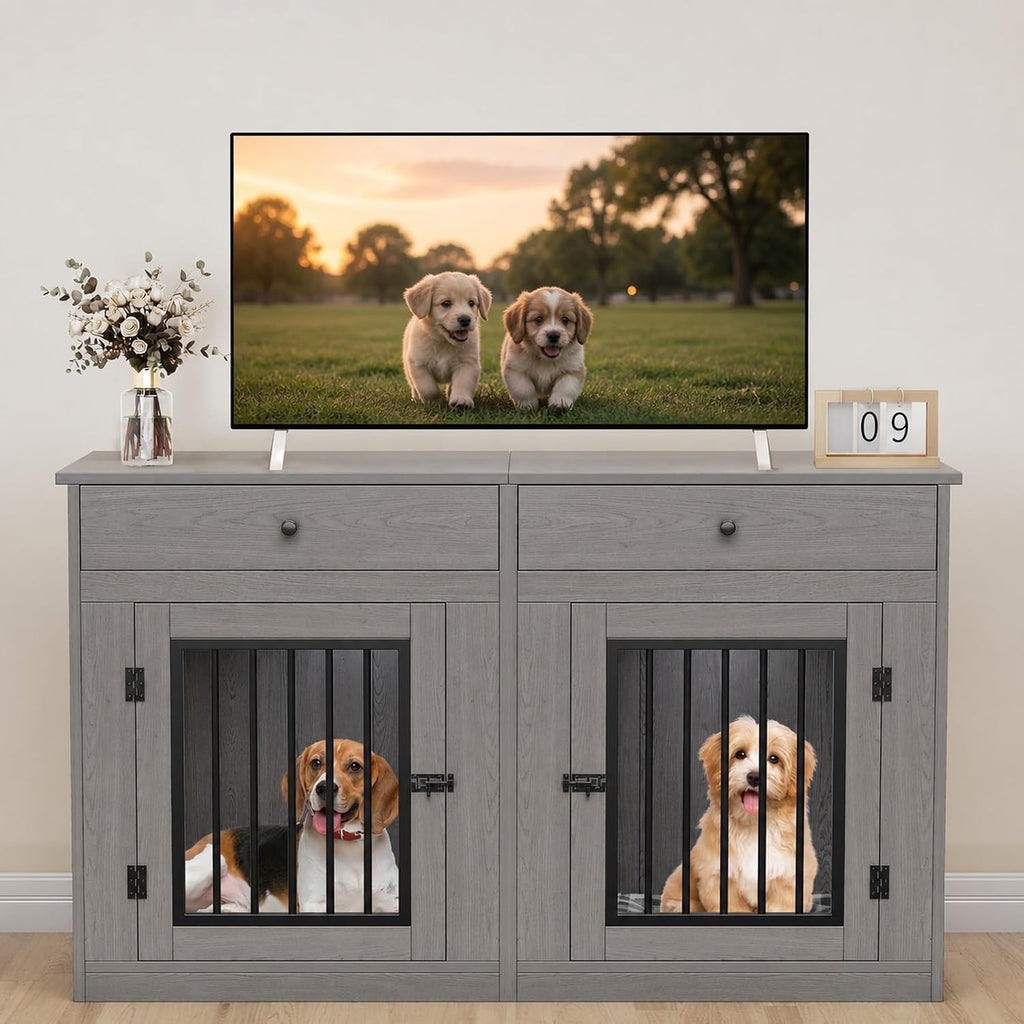 Double Dog Crate Furniture with Storage Drawers