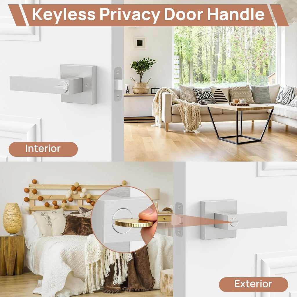 2 Pack Door Locks, Keyless Interior Door Knobs with Lock, Heavy Duty Zinc Alloy Door Handles, Privacy Door Locks