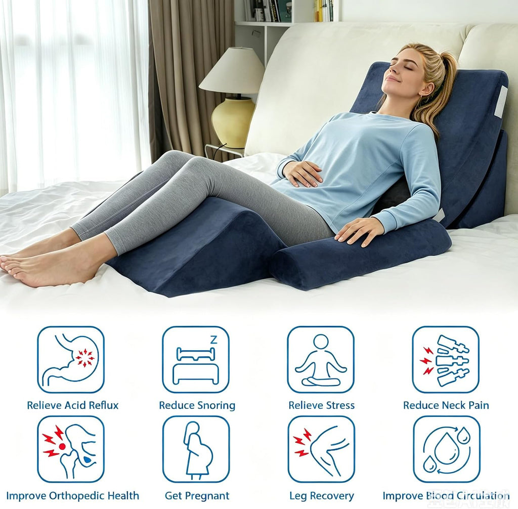 SlumberSlope 4PCS Orthopedic Bed Wedge Pillow Set Triangular Support Pillow Adjustable Foam Bed Wedge Pillow for