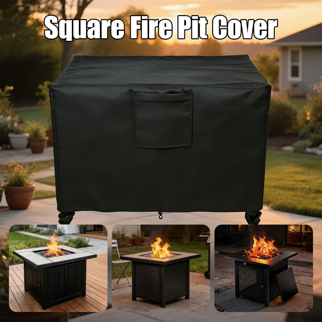 32" Square Fire Pit Cover, Heavy Duty 600D Waterproof Fabric