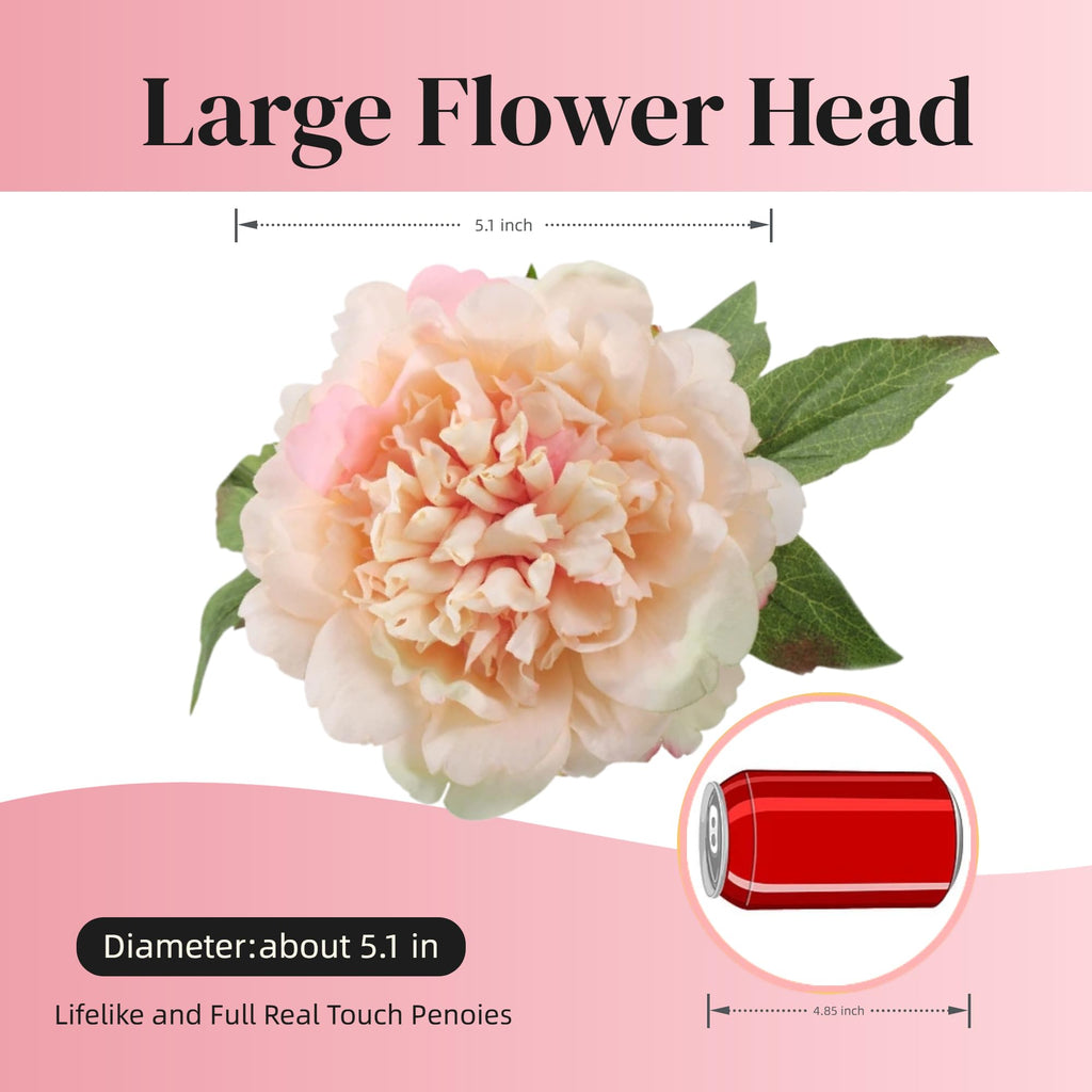 3Pcs Real Touch Artificial Peonies, Champagne Pink Faux Silk Flowers
