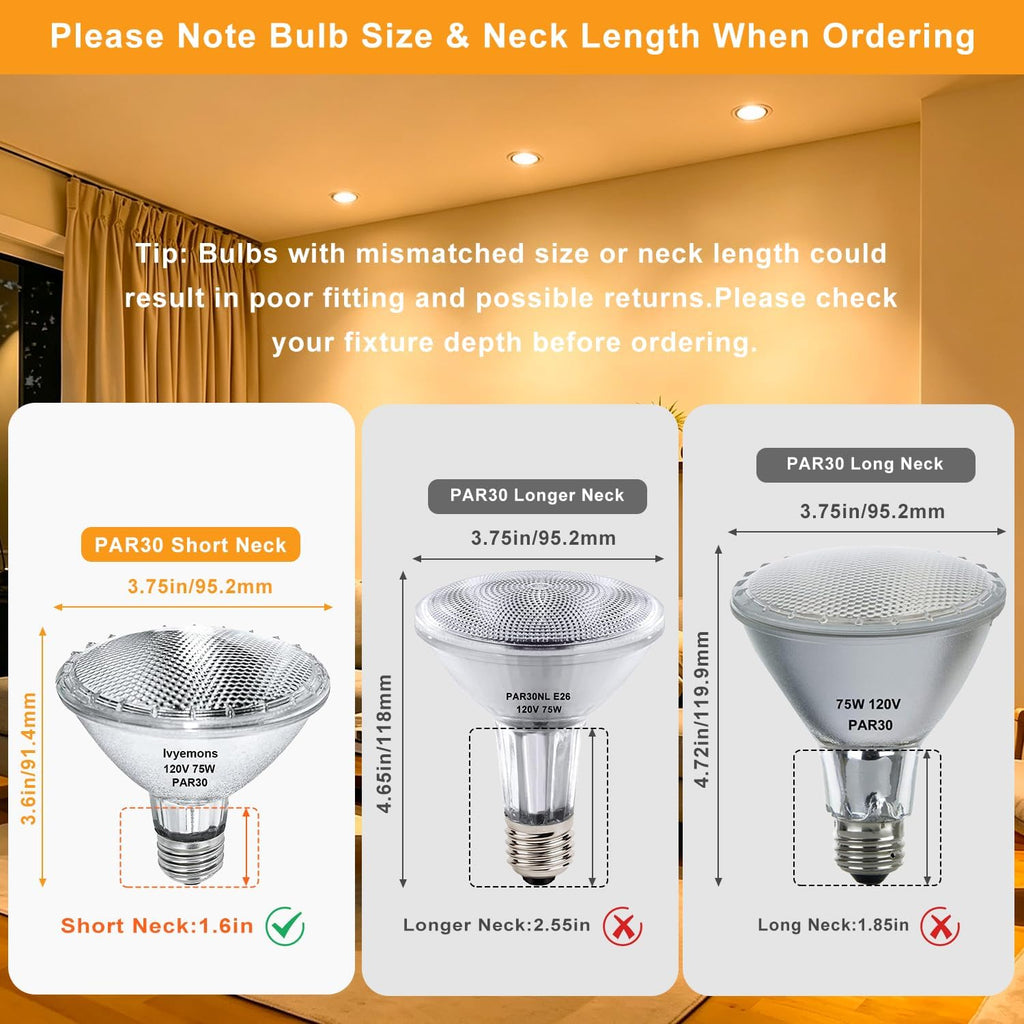PAR30 Short Neck Halogen Bulbs 120V 75W 2800K Dimmable 2 Pack