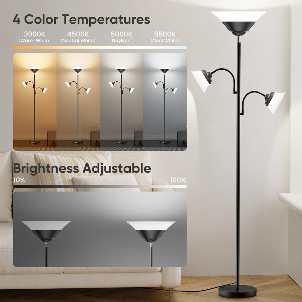 42W 3-in-1 Torchiere Floor Lamp - Dimmable Standing Lamp with Remote/Button Control, 4 Color Temperatures, Bright