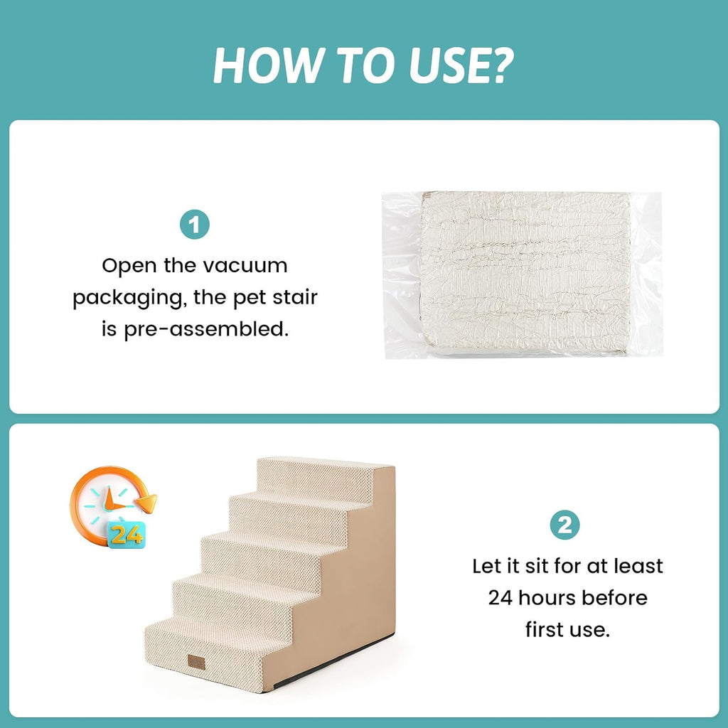 Dog Stairs for Small Dogs, 5 Step Pet Stairs for Beds & Couches