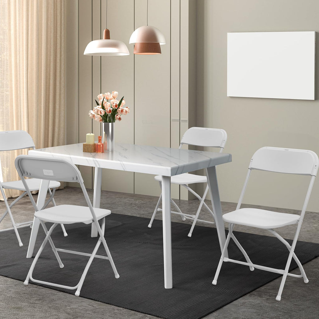 4 Pack White Plastic Folding Chair, Indoor Outdoor Portable Stackable Commercial Seat with Steel Frame 350lb.
