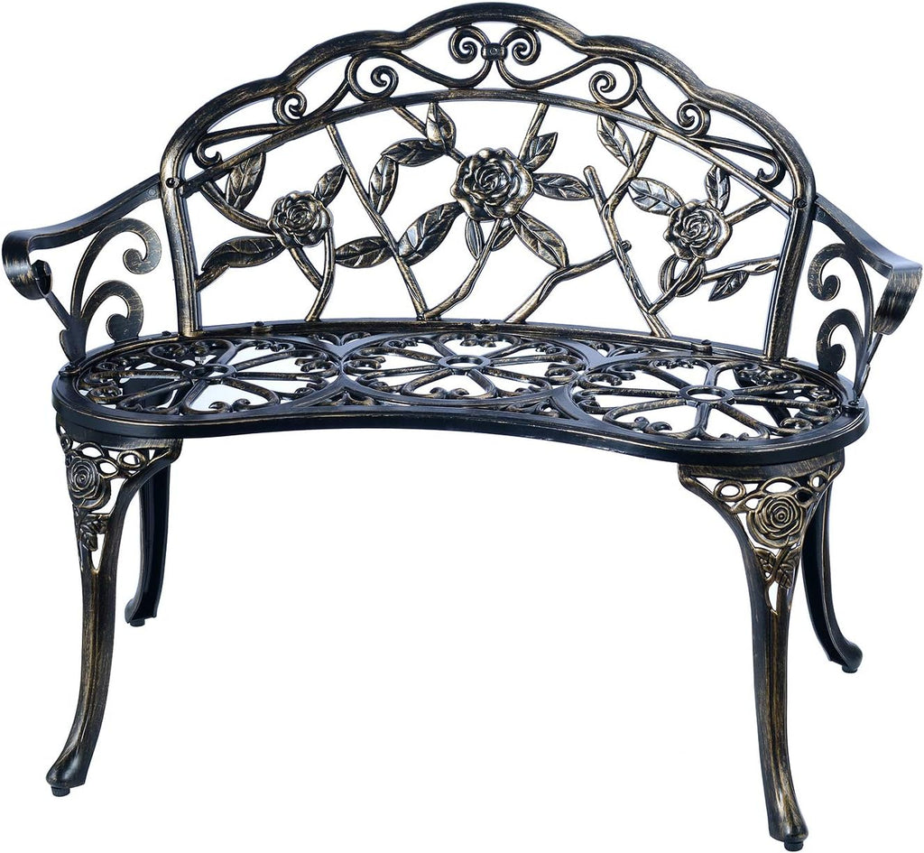 Balcony Bench Double Seat, Anti-Rust Cast Aluminum Patio Garden Bench for Park Yard Outdoor Furniture Copper.1